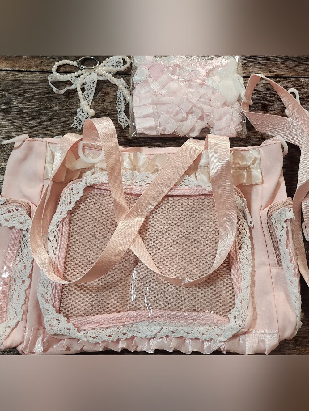 Adorable Tote Bag, Diaper bag, Crossbody, y2k coquette lolita pink NEW